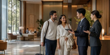 Hospitality professionals delivering personalised guest experiences in a modern hotel, reflecting the hospitality trends of 2027